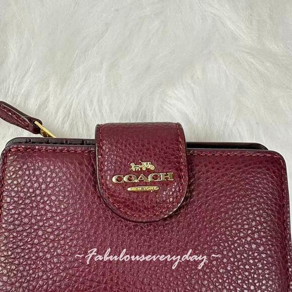 Coach Medium Corner Zip Wallet In Leather/Dark Wine CBO41 NWT - Picture 3 of 6